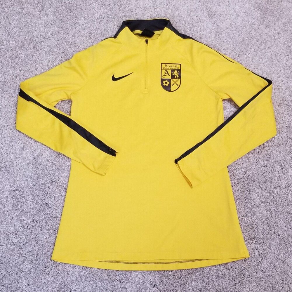 Nike Arsenal Soccer Dri Fit Womans 1/4 Zip Pullover Yellow Sweater Sz Small EUC